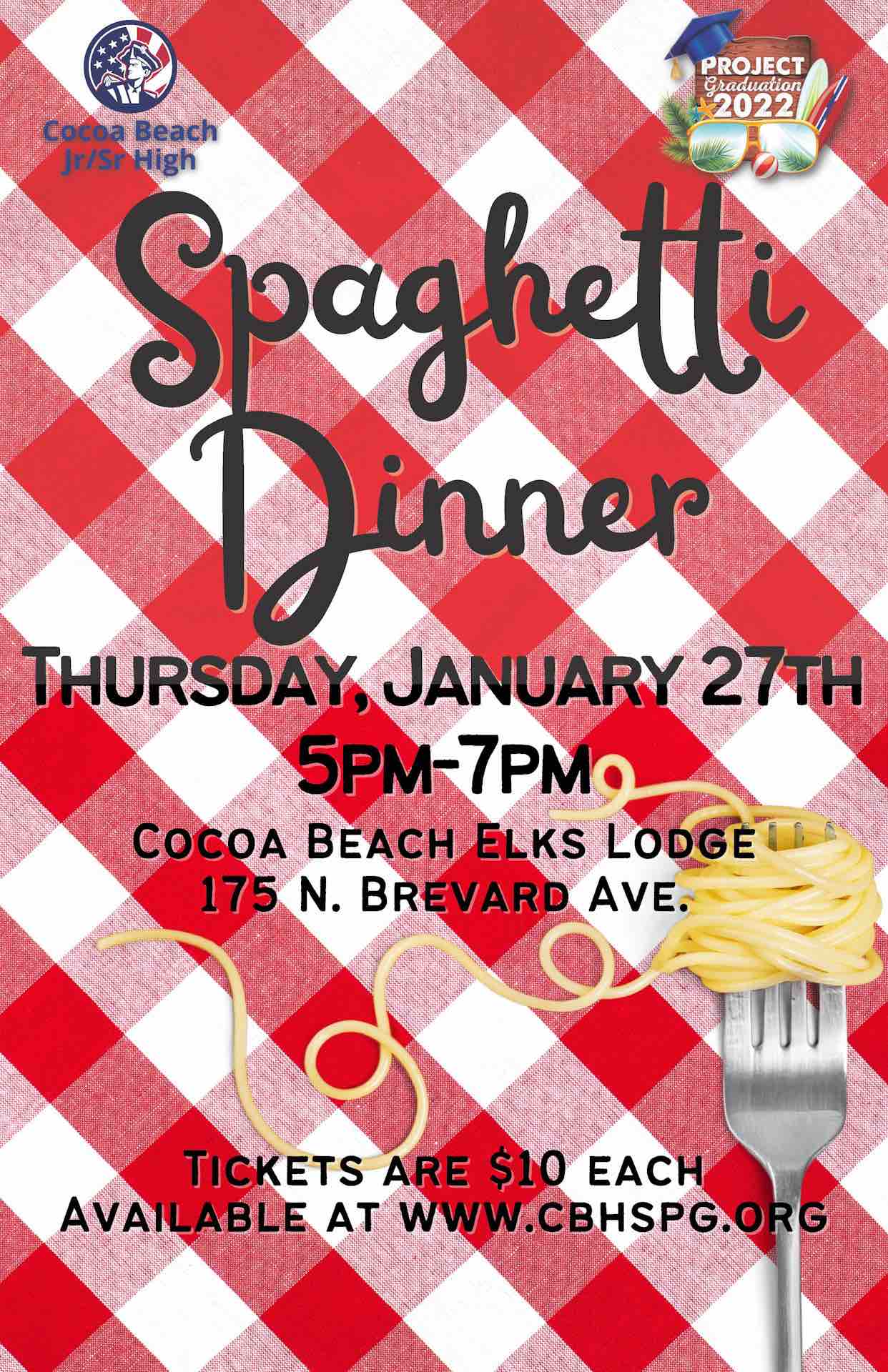 Spaghetti Dinner Thursday January 27th Elks Lodge CBHS Project 